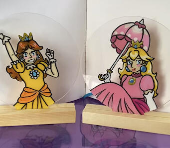 Handpainted Acrylic Standee Fanart of Princess Daisy and Princess Peach